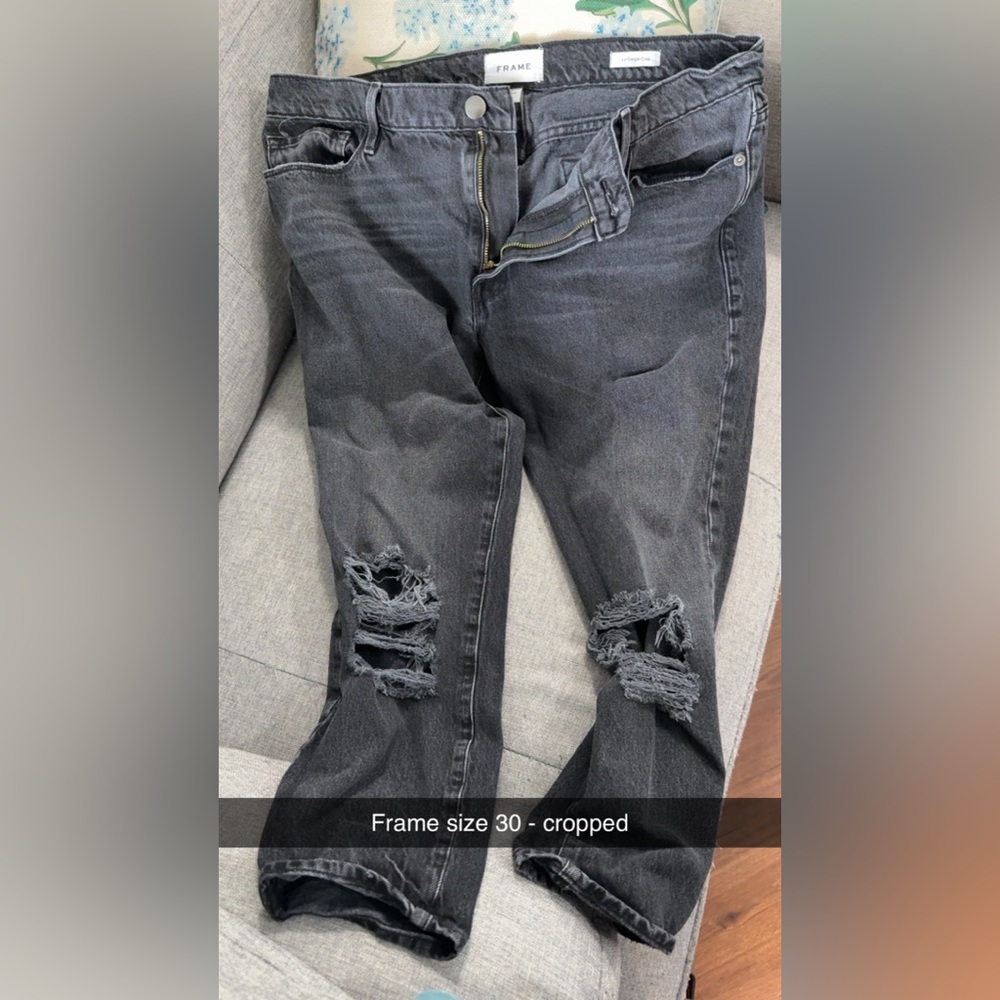 Frame Denim Charcoal Distressed crop jeans